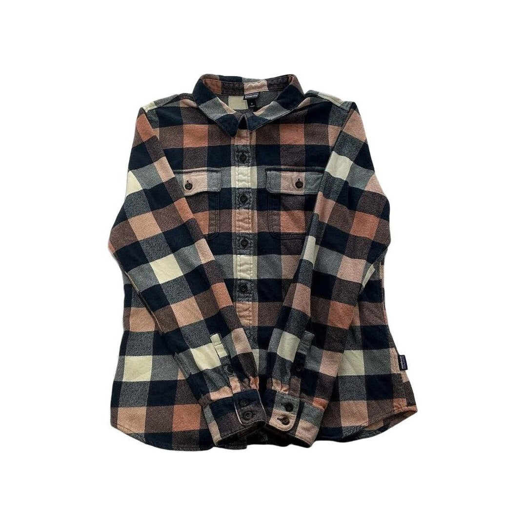 Patagonia Women's Long Sleeve Fjord Flannel Shirt Blue/Pink Medium USED - FERAL