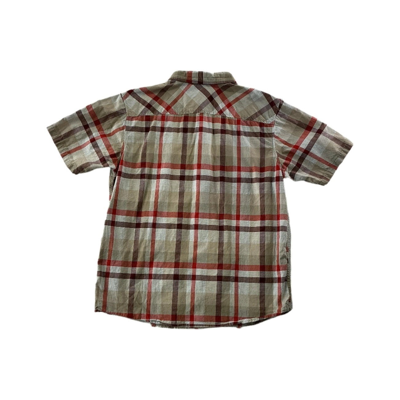 Mountain Hardwear Men's Short Sleeve Button Down Shirt Red/Tan Medium USED - FERAL