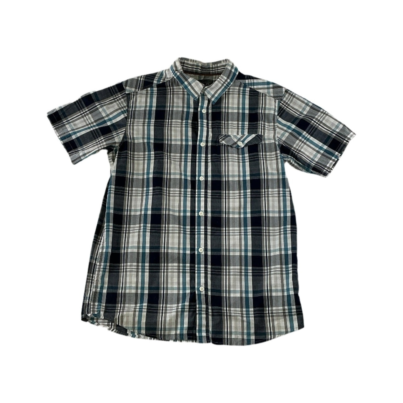 Mountain Hardwear Men's Button Down Short Sleeve Shirt Blue/Grey Medium USED - FERAL