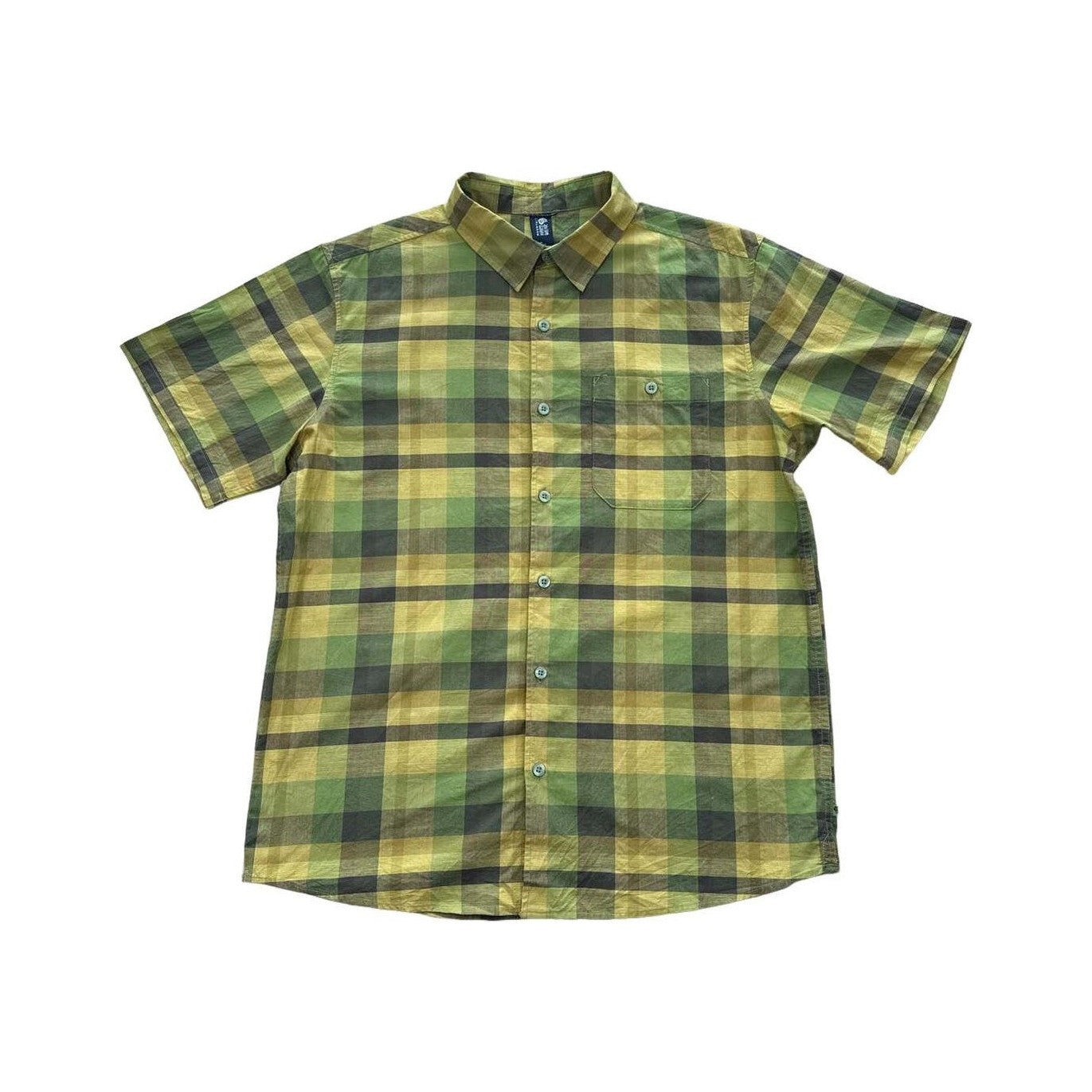Mountain Hardwear Men's Short Sleeve Button Down Shirt Yellow/Green Large Used - FERAL