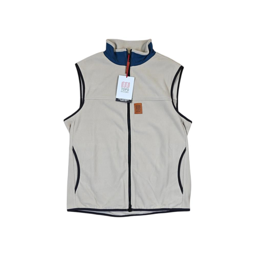 Topo Designs Men's Vista Lightweight Fleece Oatmeal/Pond Blue Vest M Sample - FERAL