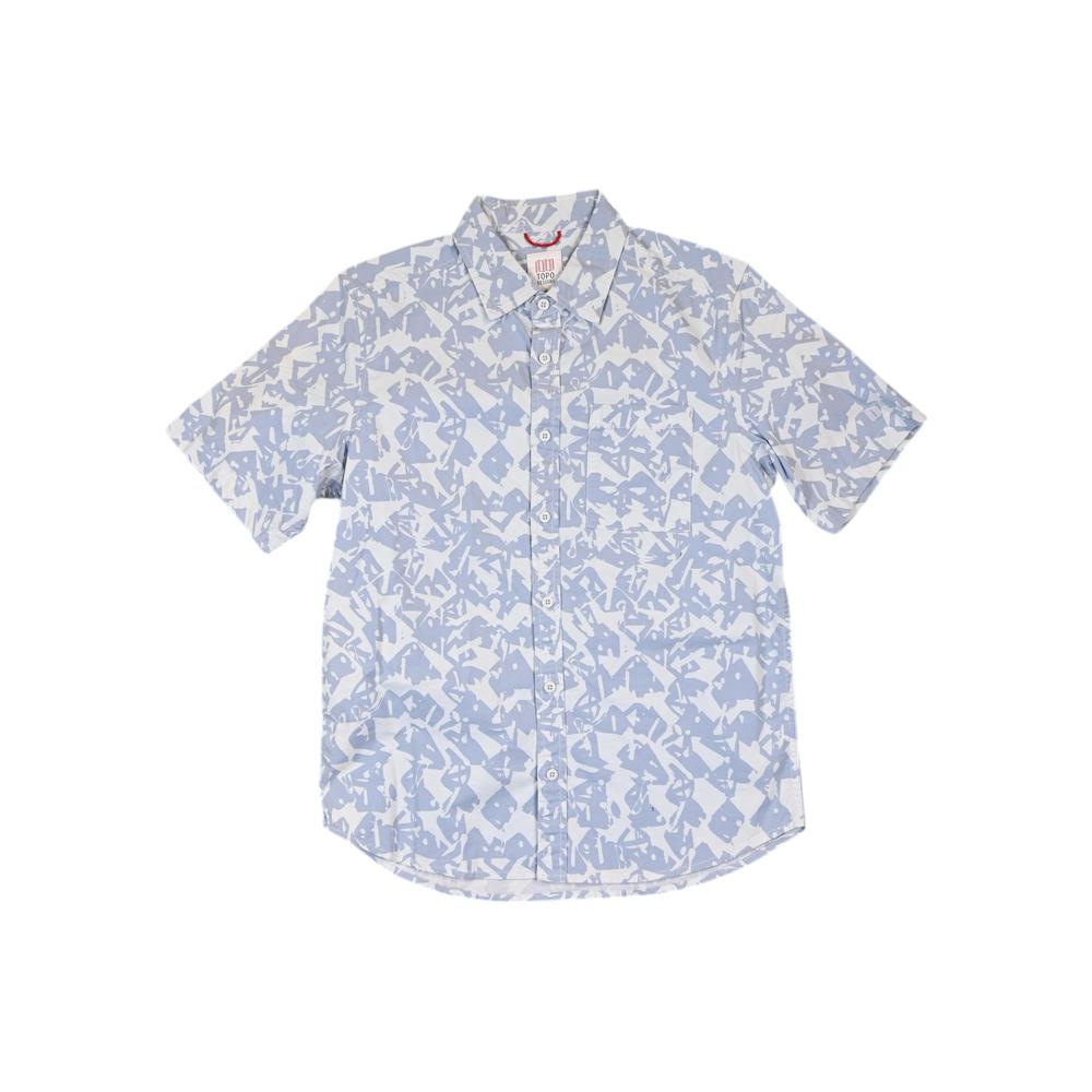 Topo Designs Men's Desert Short Sleeve Shirt Breeze Blue Geo Print M Sample - FERAL