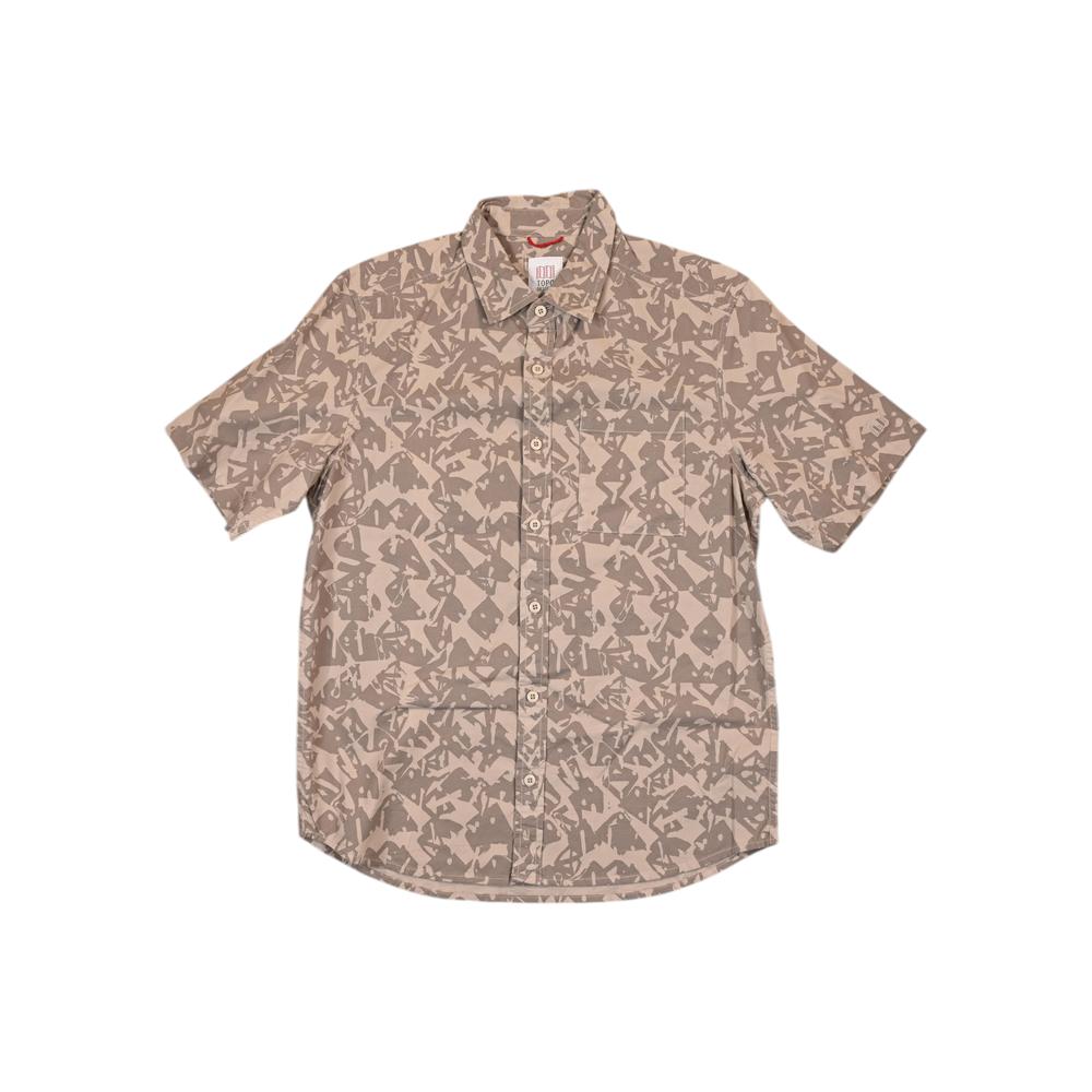 Topo Designs Men's Desert Shirt Short Sleeve Shirt Cobblestone Geo Print M Used - FERAL