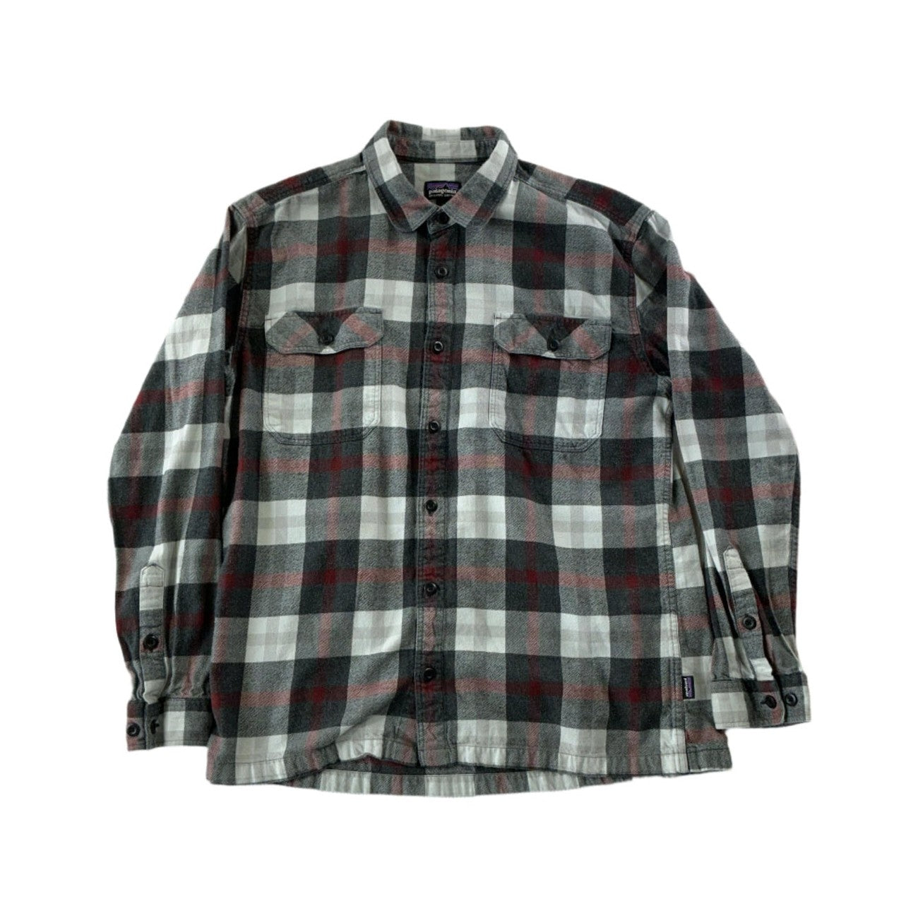 Patagonia Men's Fjord Organic Cotton Midweight Flannel Shirt Red/Grey Large USED - FERAL
