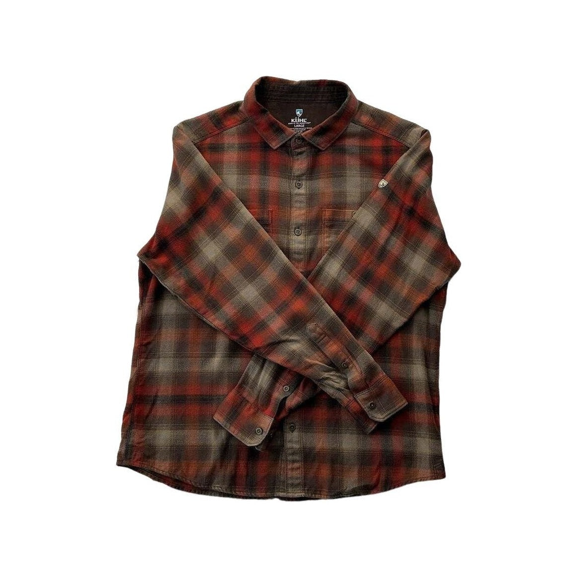 Kuhl Men's Flannel Button Down Shirt Brown/Red Large USED - FERAL