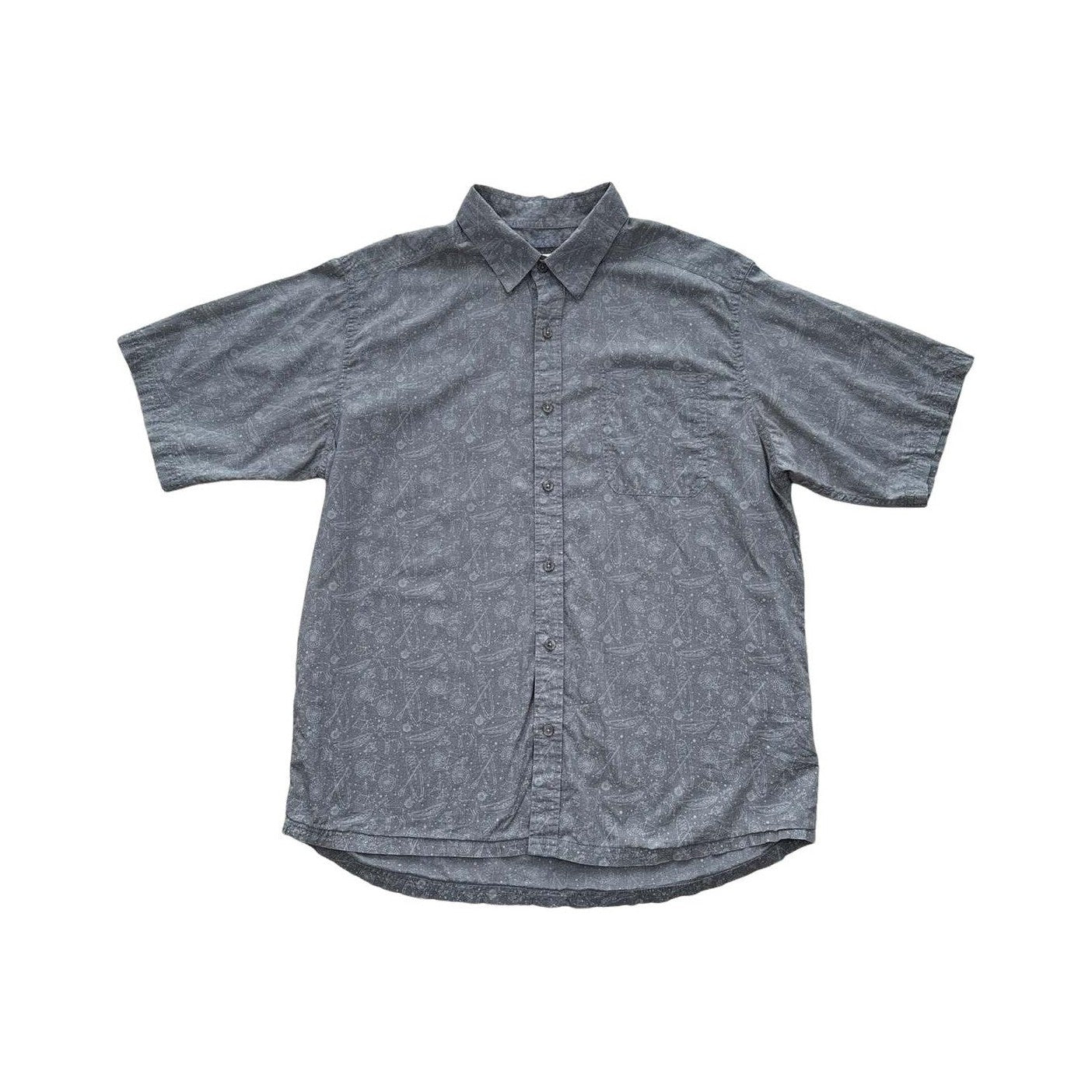 Mountain Khakis Men's Button Down Short Sleeve Shirt Grey Print Medium Used - FERAL