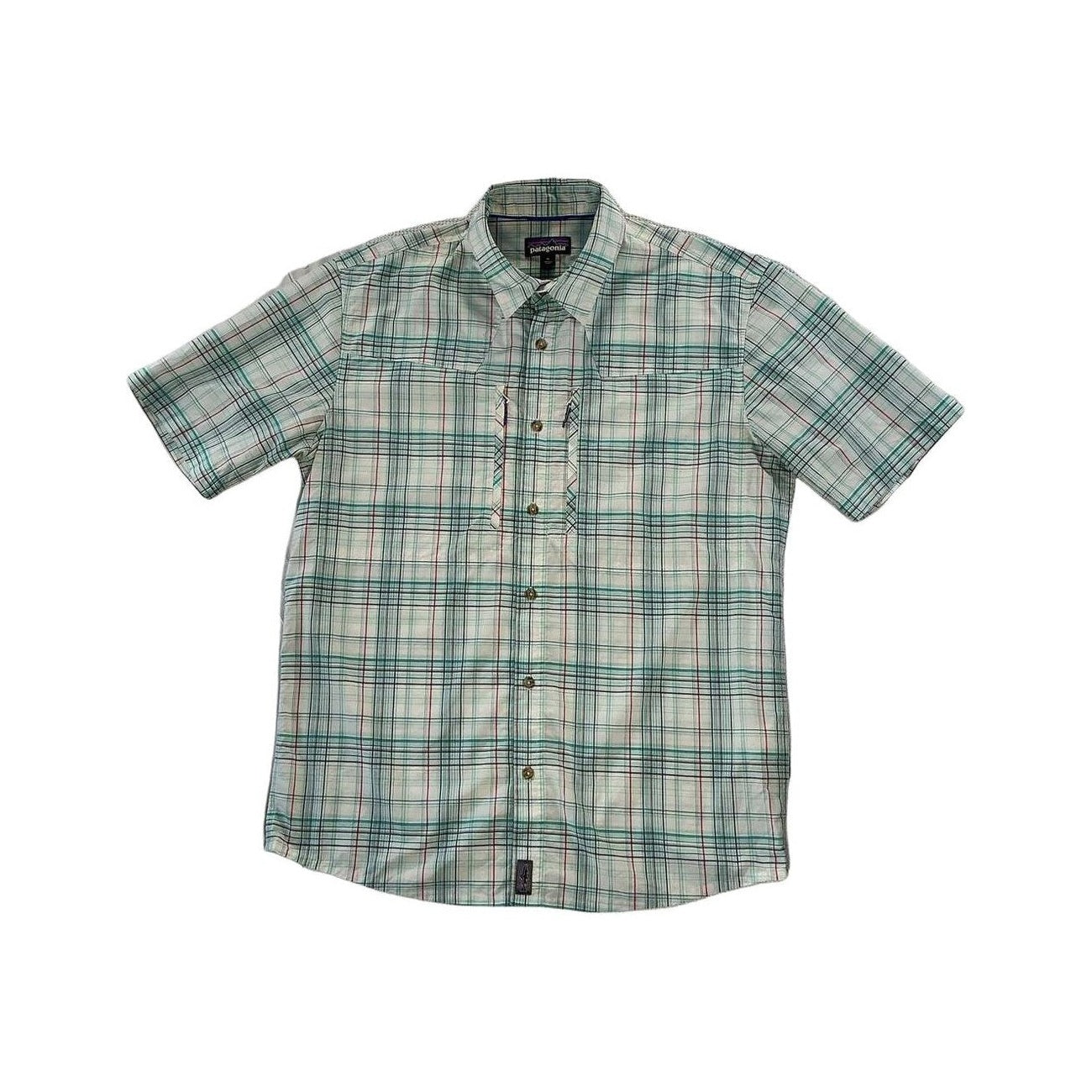 Patagonia Men's Sun Stretch Short Sleeve Shirt Blue/White Medium USED - FERAL