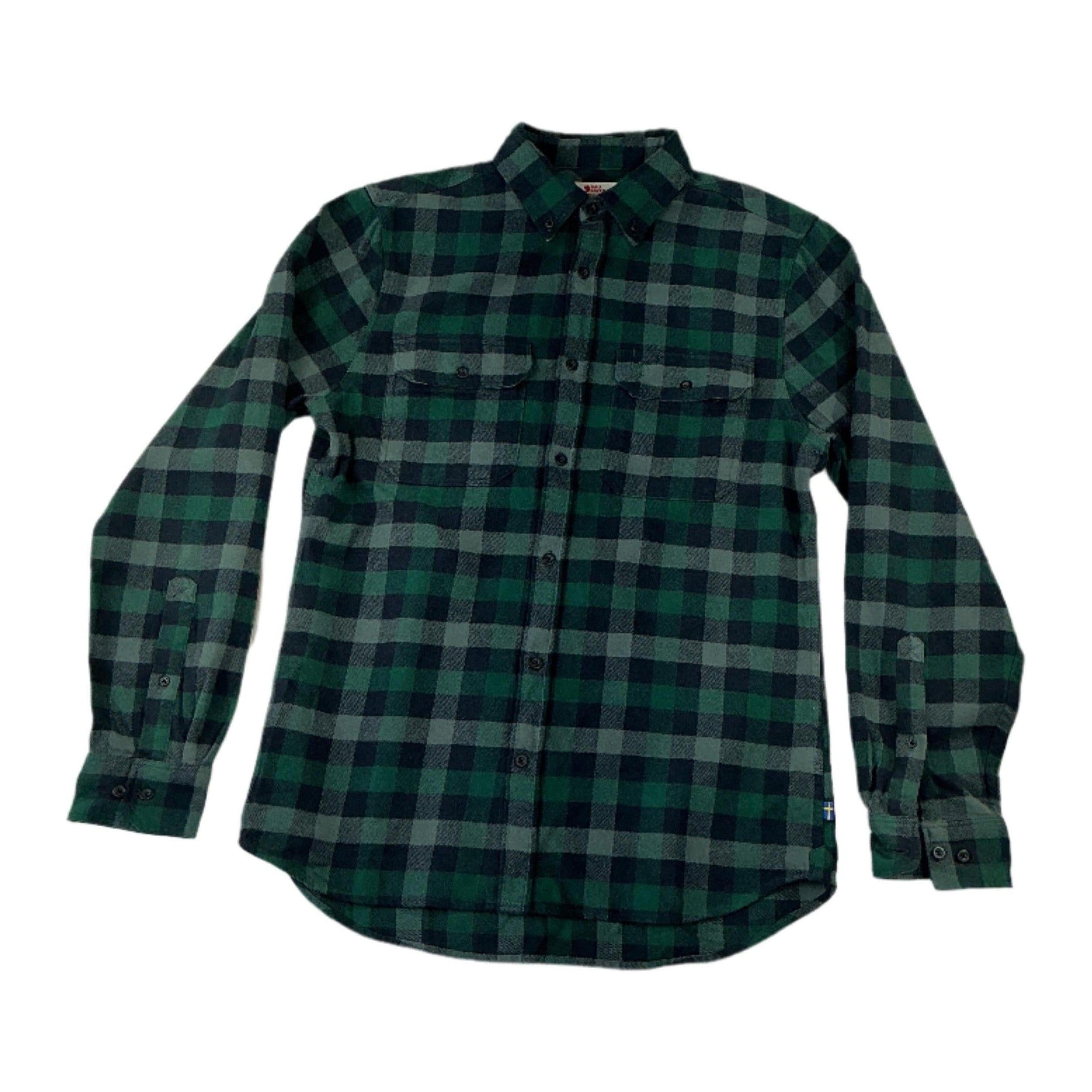Fjallraven Men's Flannel Shirt Blue/Green Slim Fit Large USED