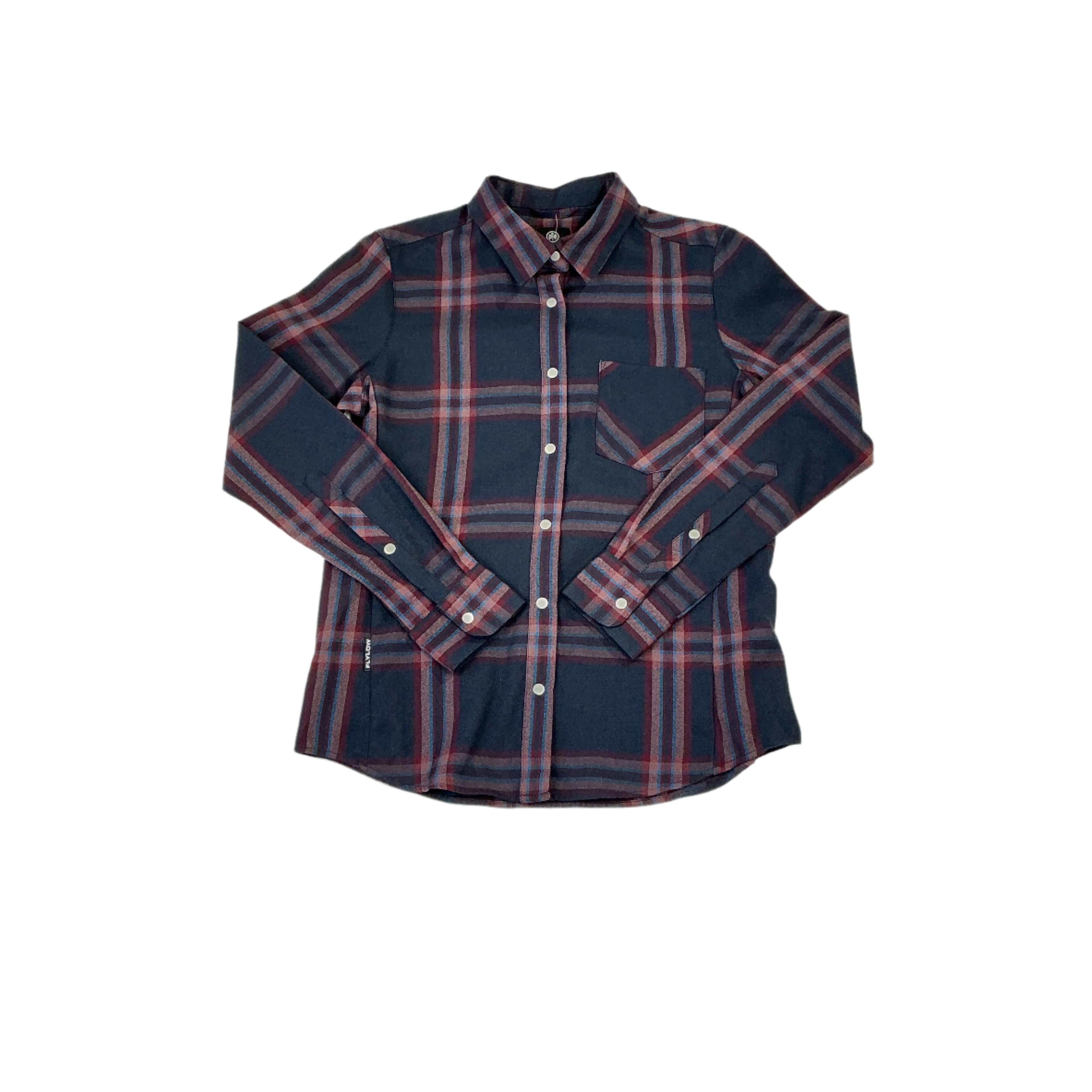 Flylow Women's Brigitte Tech Fleece Shirt Navy Plaid Medium USED