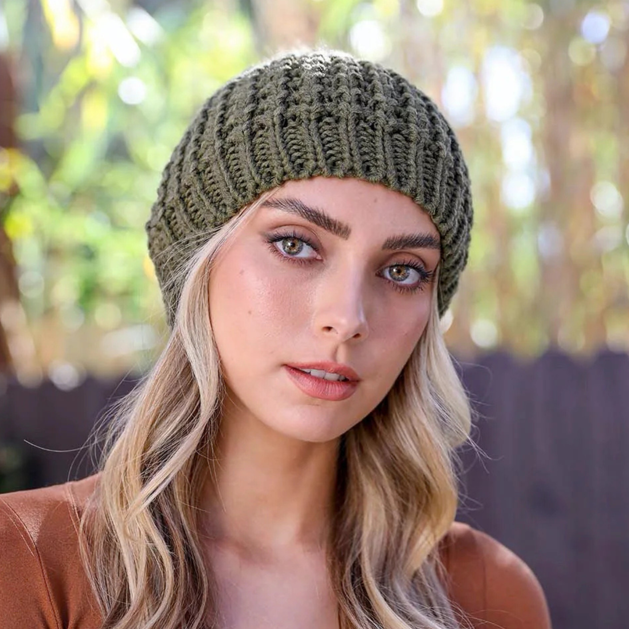 Leto Accessories Textured Knit Pom Pom Beanie - FERAL