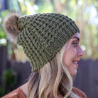 Leto Accessories Textured Knit Pom Pom Beanie - FERAL