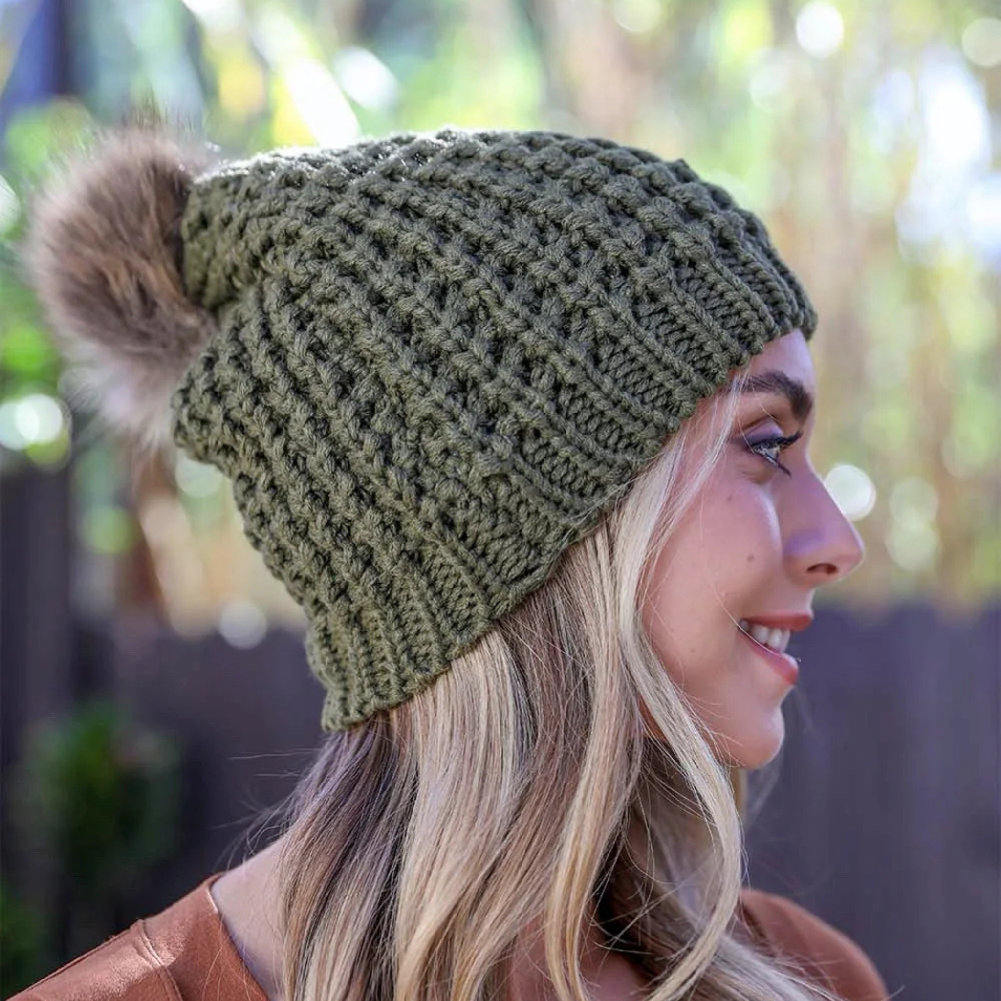 Leto Accessories Textured Knit Pom Pom Beanie - FERAL