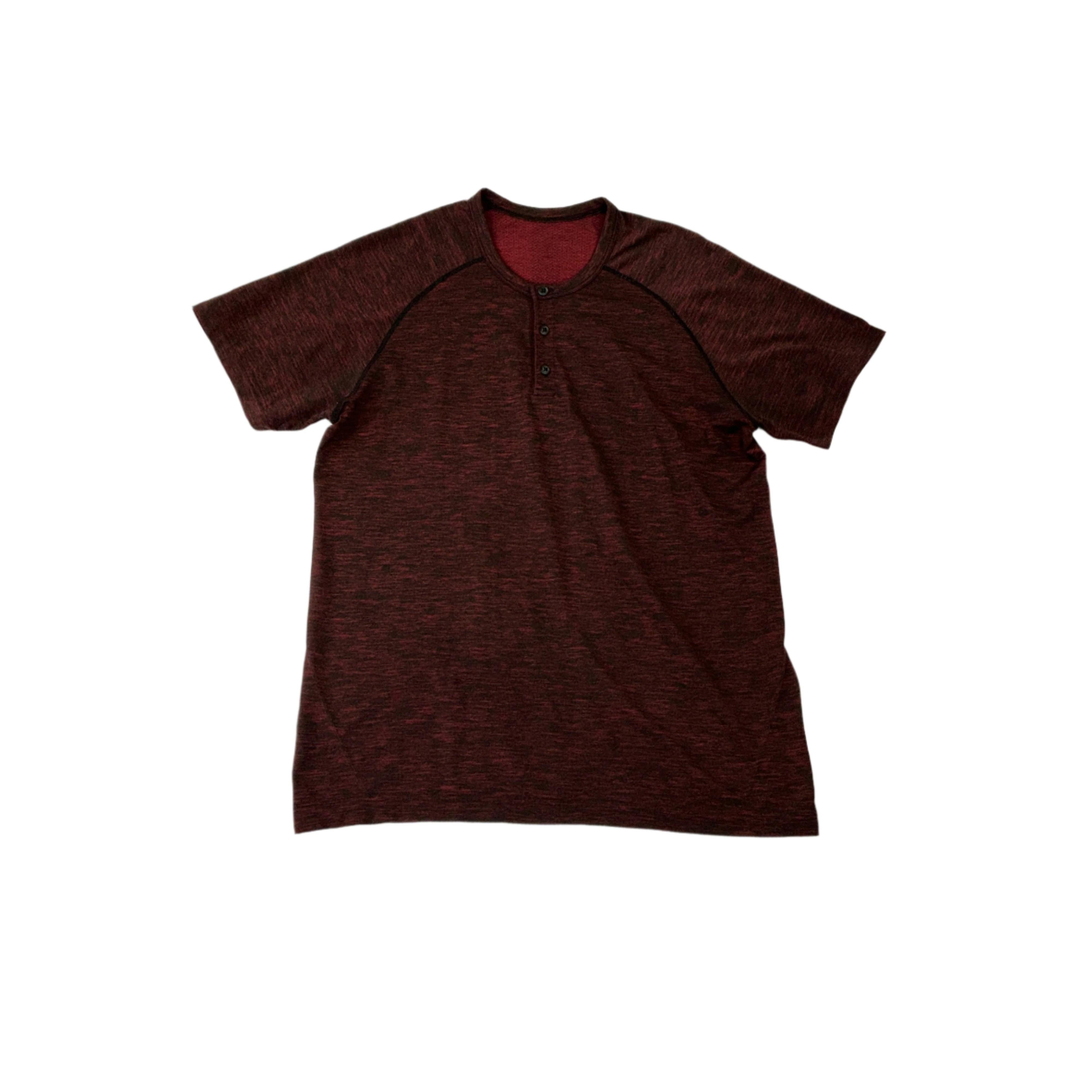 Lululemon Men's Metal Vent Tech Short Sleeve Henley Shirt Oxblood Red Large USED