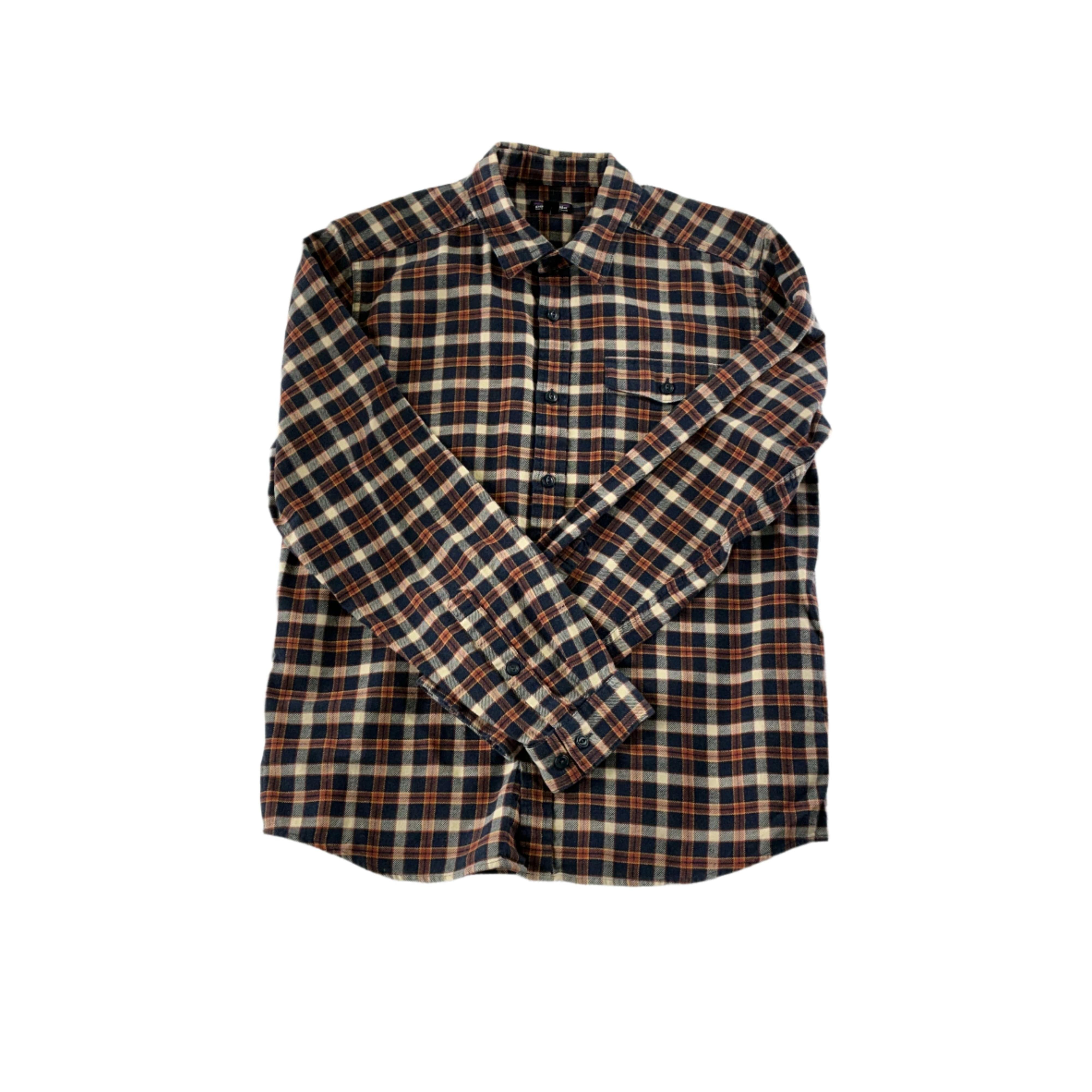 Patagonia Men's Organic Cotton Flannel Shirt Blue/Orange Medium USED