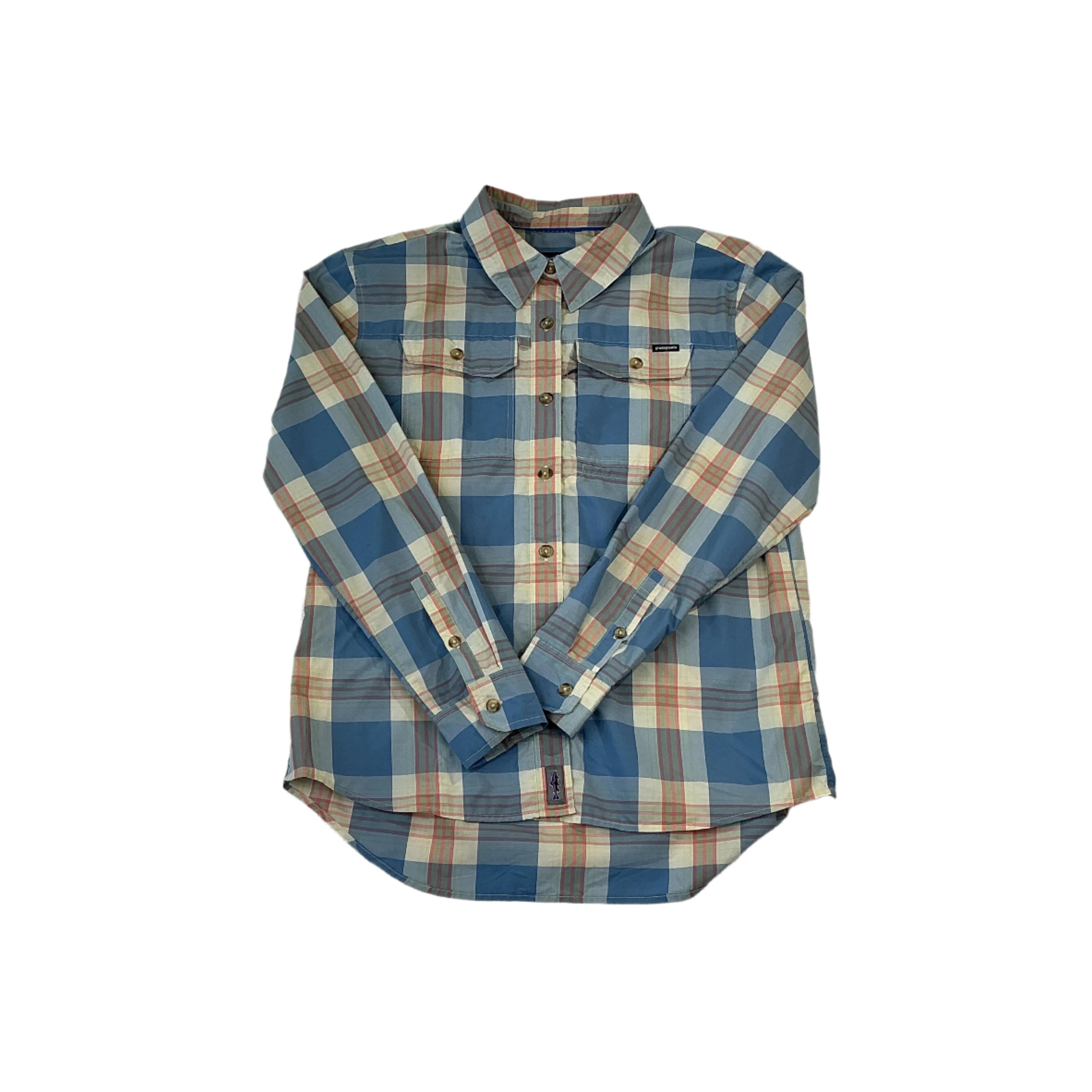 Patagonia Women's Long-Sleeved Sun Stretch Shirt Blue/White Small USED