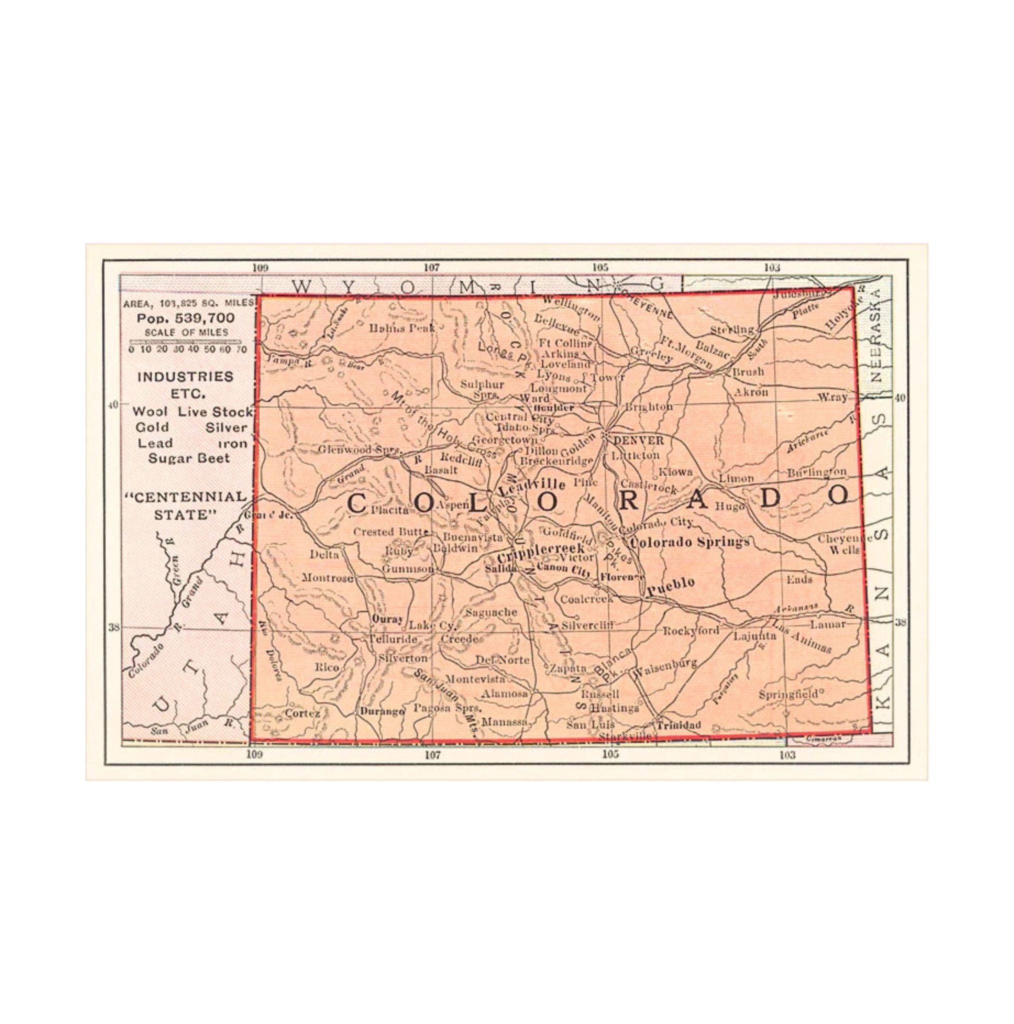 Found Image Map Of Colorado CO-247 Postcard - FERAL
