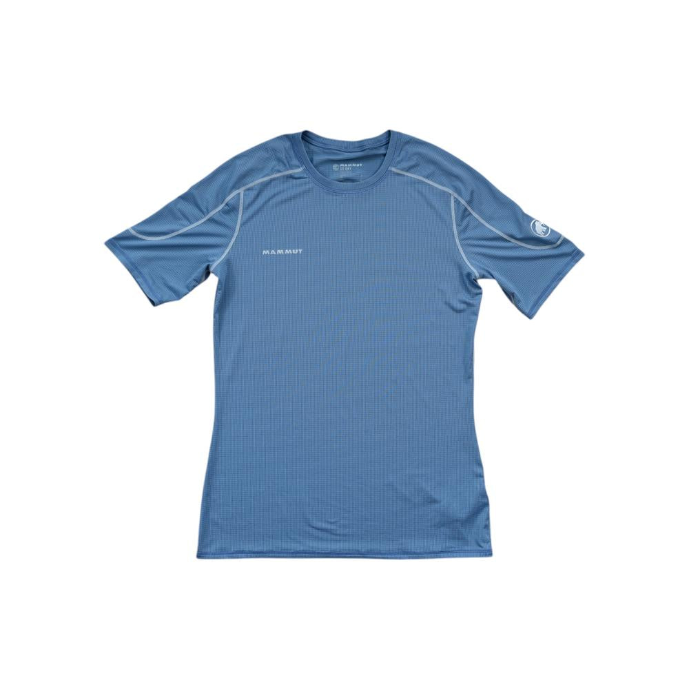 Blue slim fit shirt for men by Mammut with a subtle grid pattern.