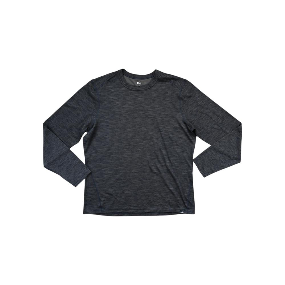 Gray long-sleeve thermal baselayer shirt by REI, featuring a heathered texture.