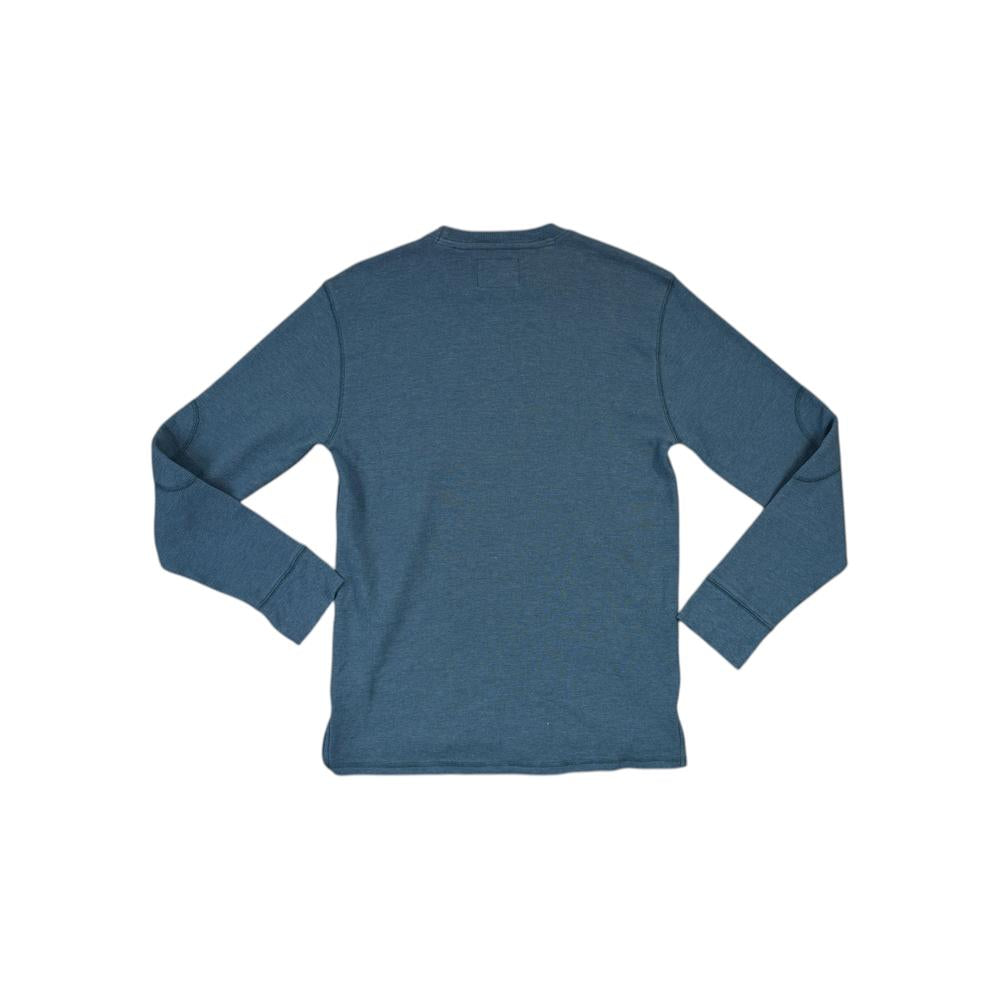 Blue waffle thermal long sleeve shirt by Mountain Khakis, shown on a white background.