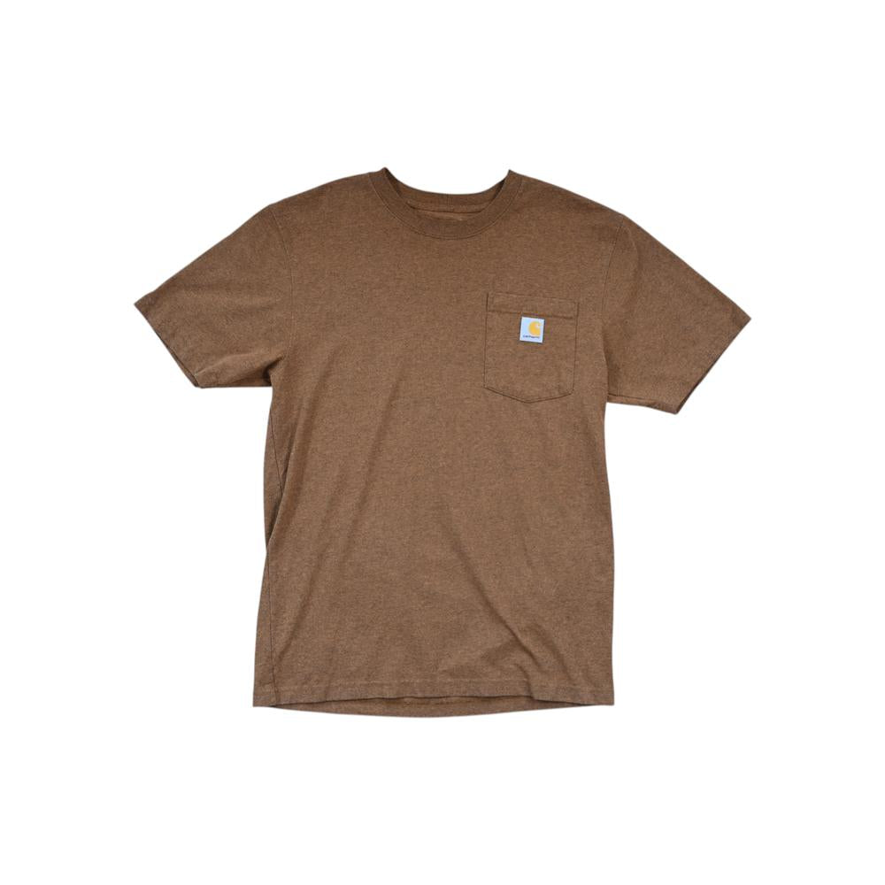 Brown t-shirt by Carhartt with a chest pocket and short sleeves.