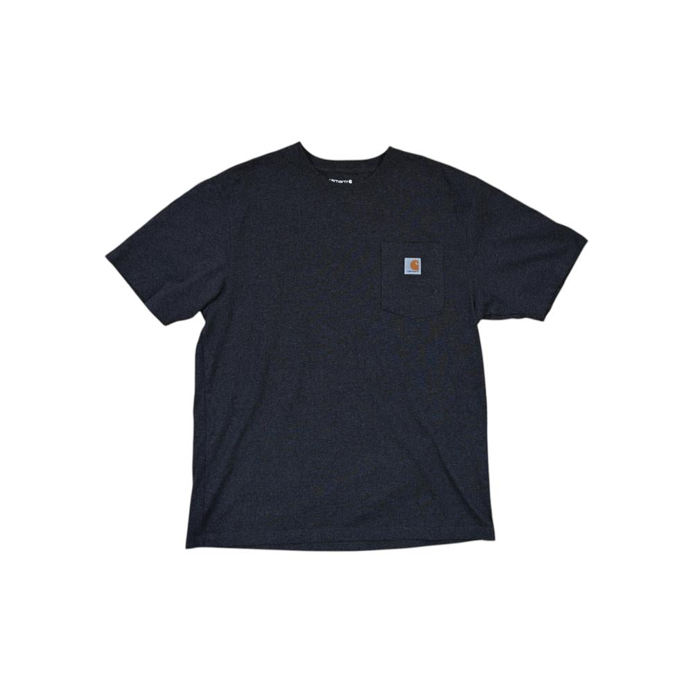 Grey short-sleeve t-shirt by Carhartt, featuring a chest pocket with logo patch.