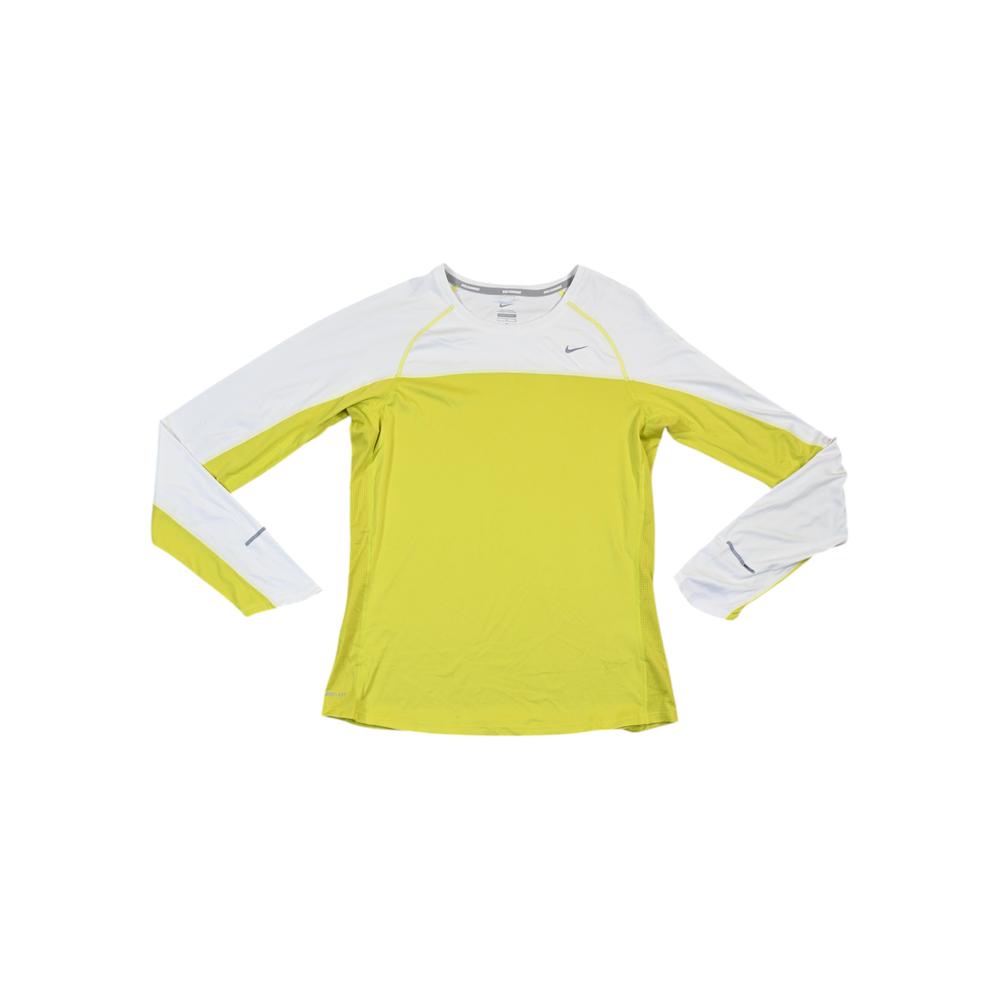 Nike Women's DriFit Running Long Sleeve Shirt White/Yellow L Used - FERAL