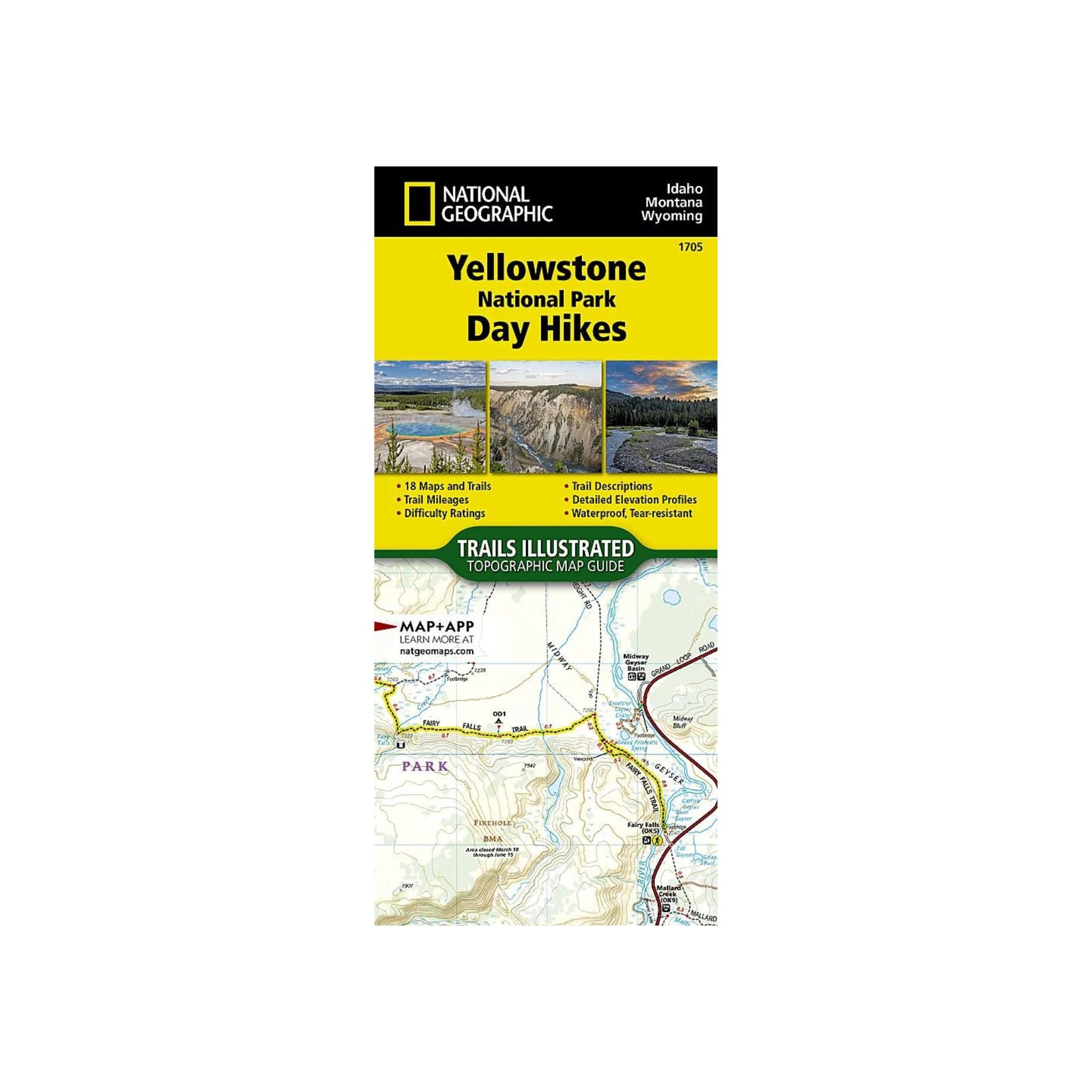 National Geographic 1705: Yellowstone National Park Day Hikes Map - FERAL