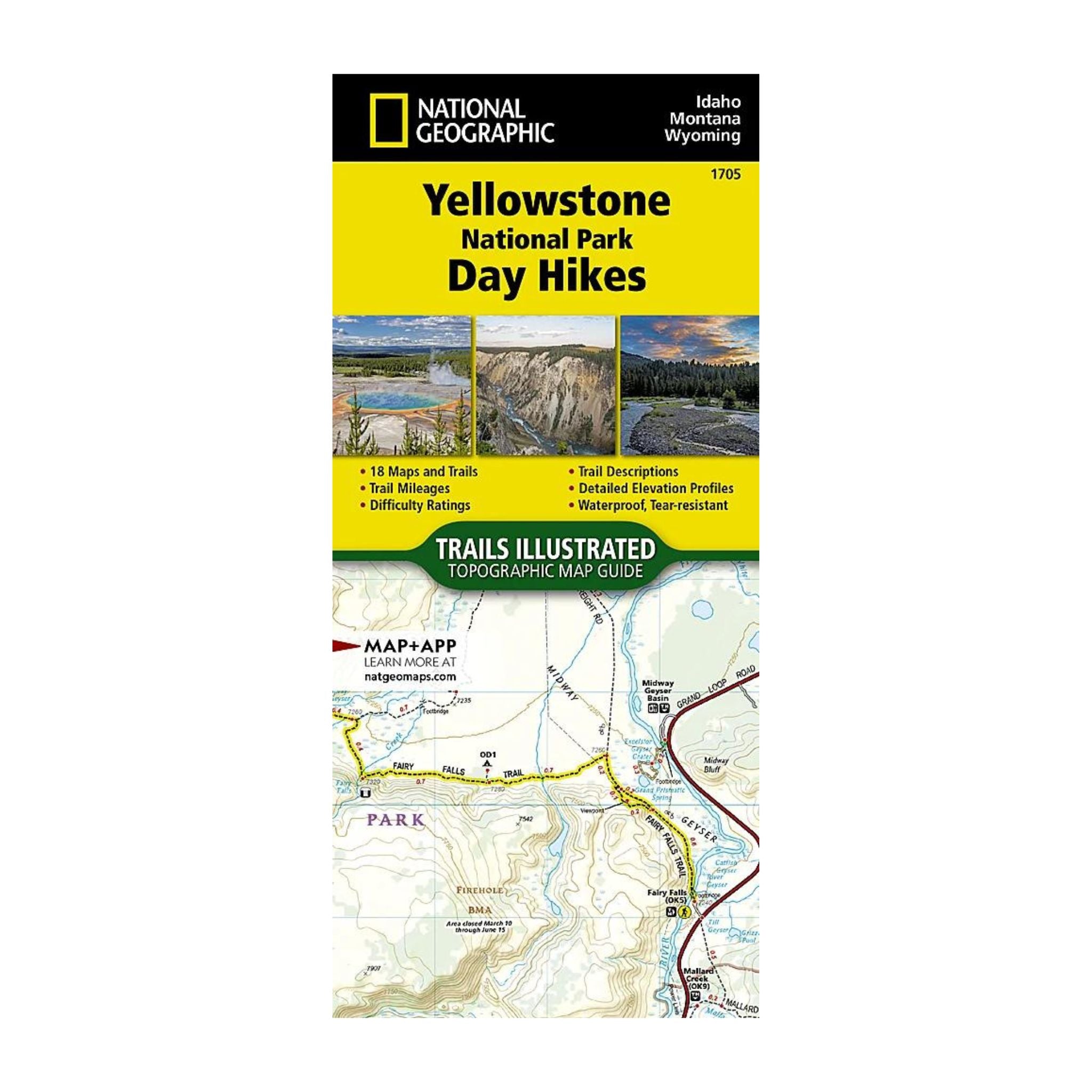 National Geographic 1705: Yellowstone National Park Day Hikes Map - FERAL