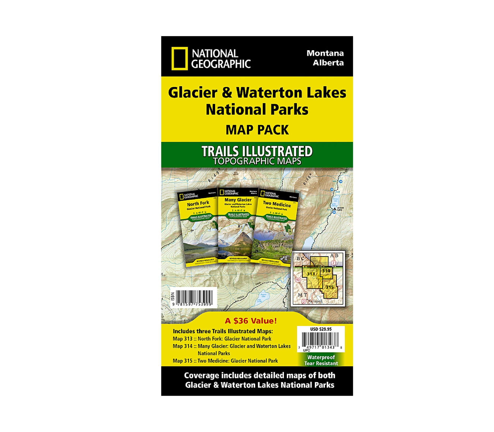 National Geographic Glacier and Waterton Lakes National Parks Map Pack - FERAL