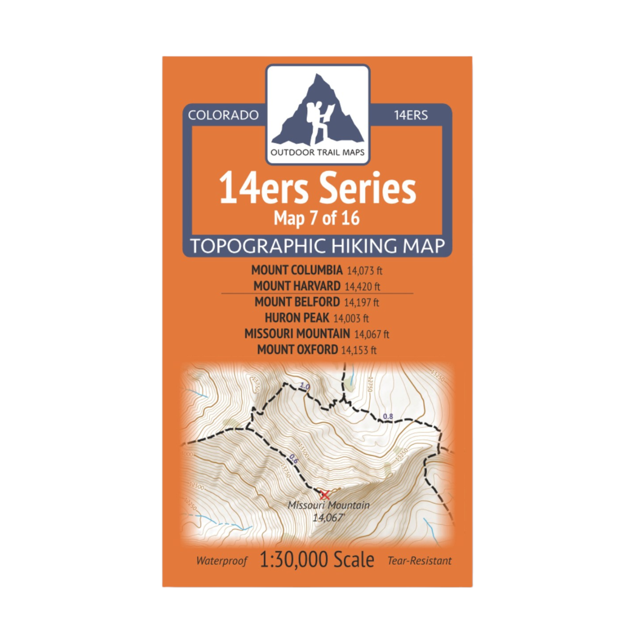 Outdoor Trail Maps 14er Series Map 7/16: Columbia/Harvard/Belford/ Huron/Missouri/Oxford Map - FERAL