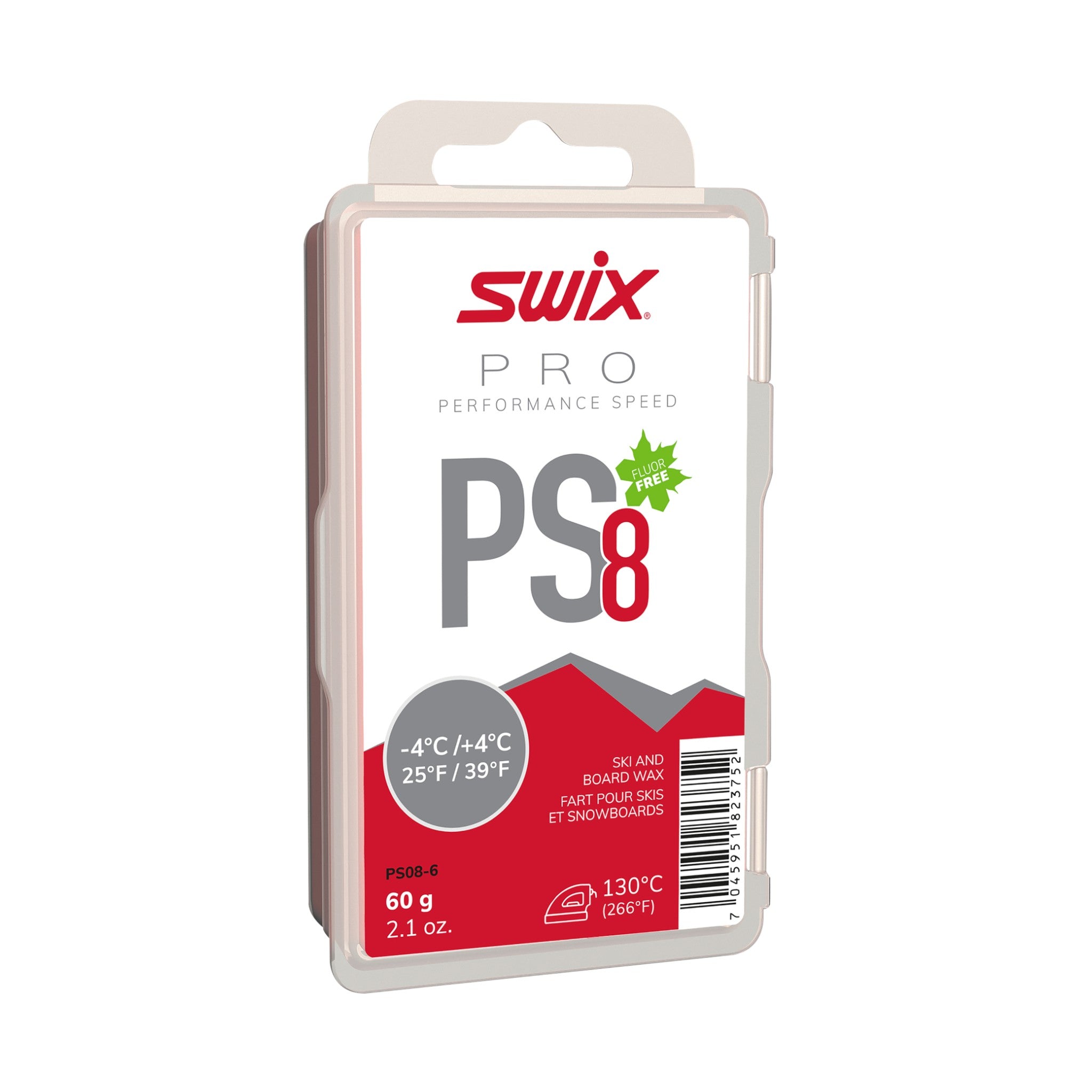 Swix Fluoro-Free Ski Wax PS8 Red - FERAL