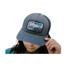 Montana Scene Mountain Water Color Trucker Hat - Navy - FERAL