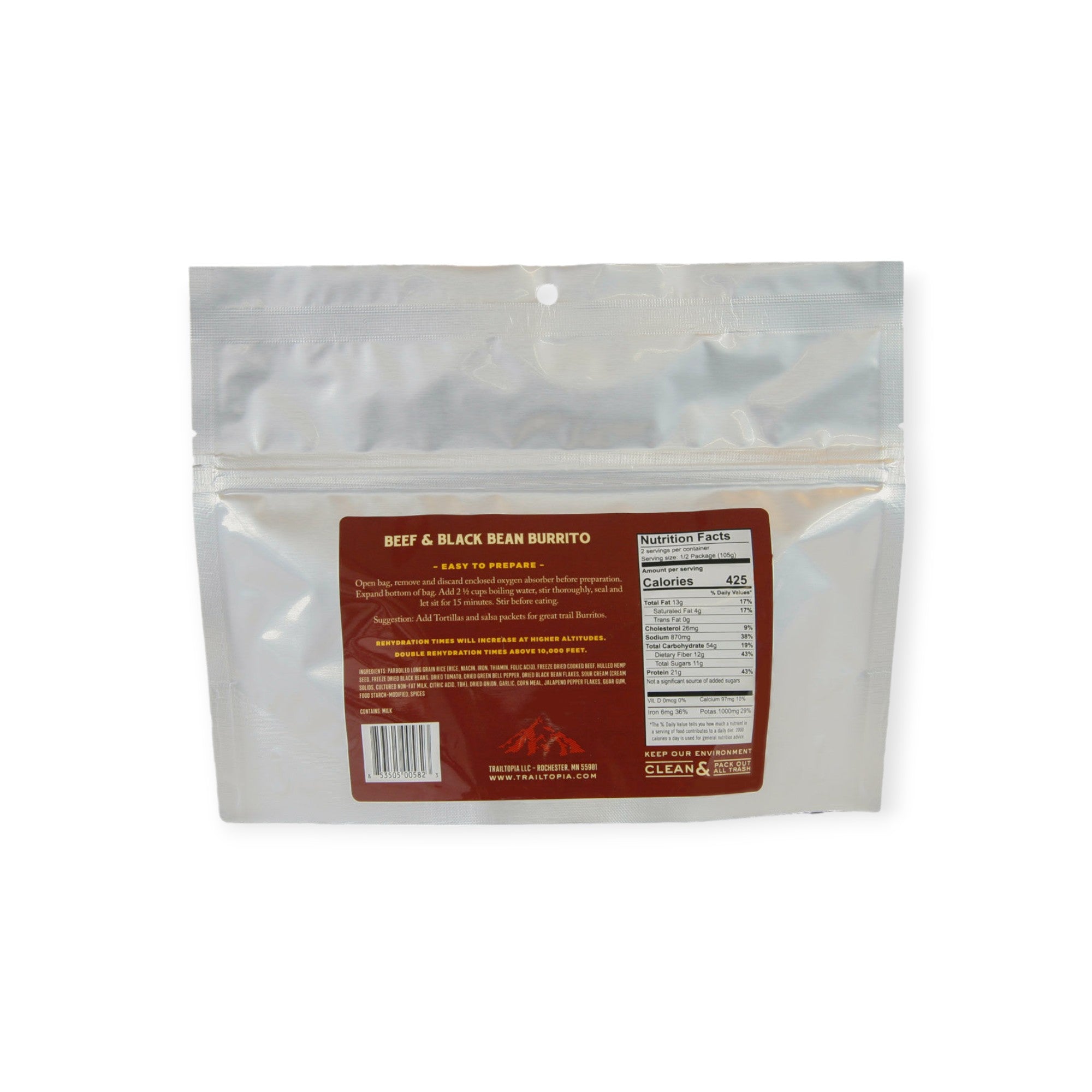 Trailtopia Beef & Black Bean Burrito Freeze Dried Meal 2 Serving - FERAL