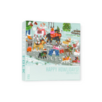 "Happy Howlidays" 1000-piece puzzle by Puzzlefolk featuring dogs dressed in winter gear in a snowy park scene.
