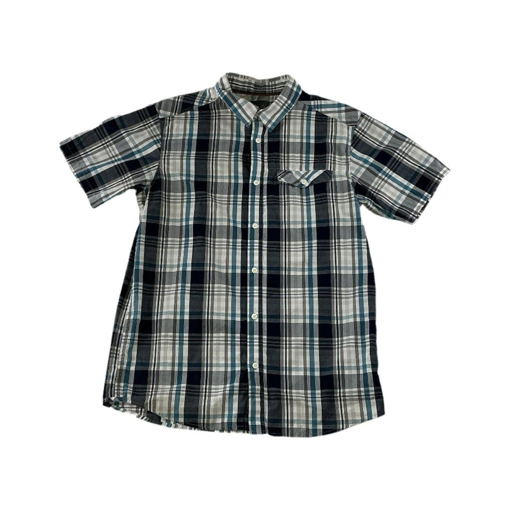 Mountain Hardwear Men's Button Down Short Sleeve Shirt Blue/Grey Medium USED - FERAL