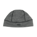 Heathered gray beanie by Outdoor Research, featuring dark gray seams and subtle logo.