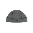 Gray beanie by Outdoor Research with a heathered texture and black stitched seams.