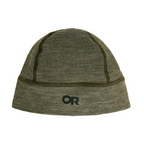 Green beanie by Outdoor Research, featuring a heathered texture and visible stitching.
