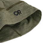 Olive green beanie by Outdoor Research with visible seams and logo.