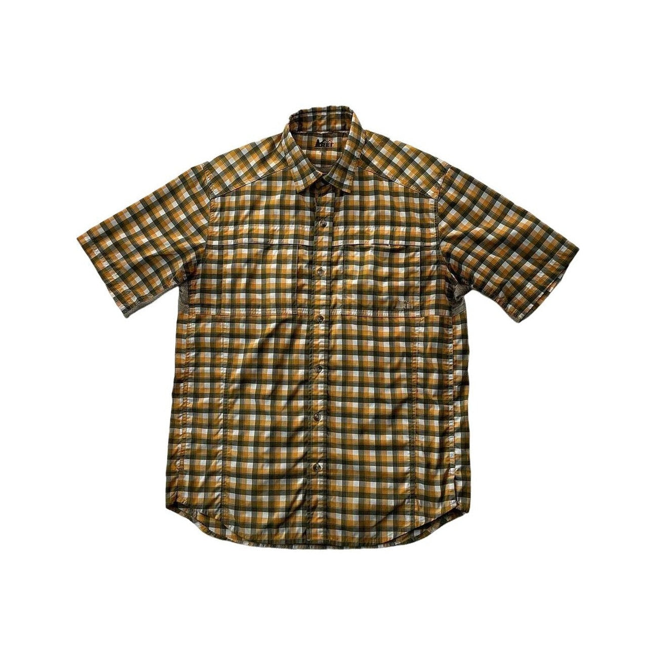 REI Men's Short Sleeve Vented Hiking Shirt Small Yellow USED - FERAL