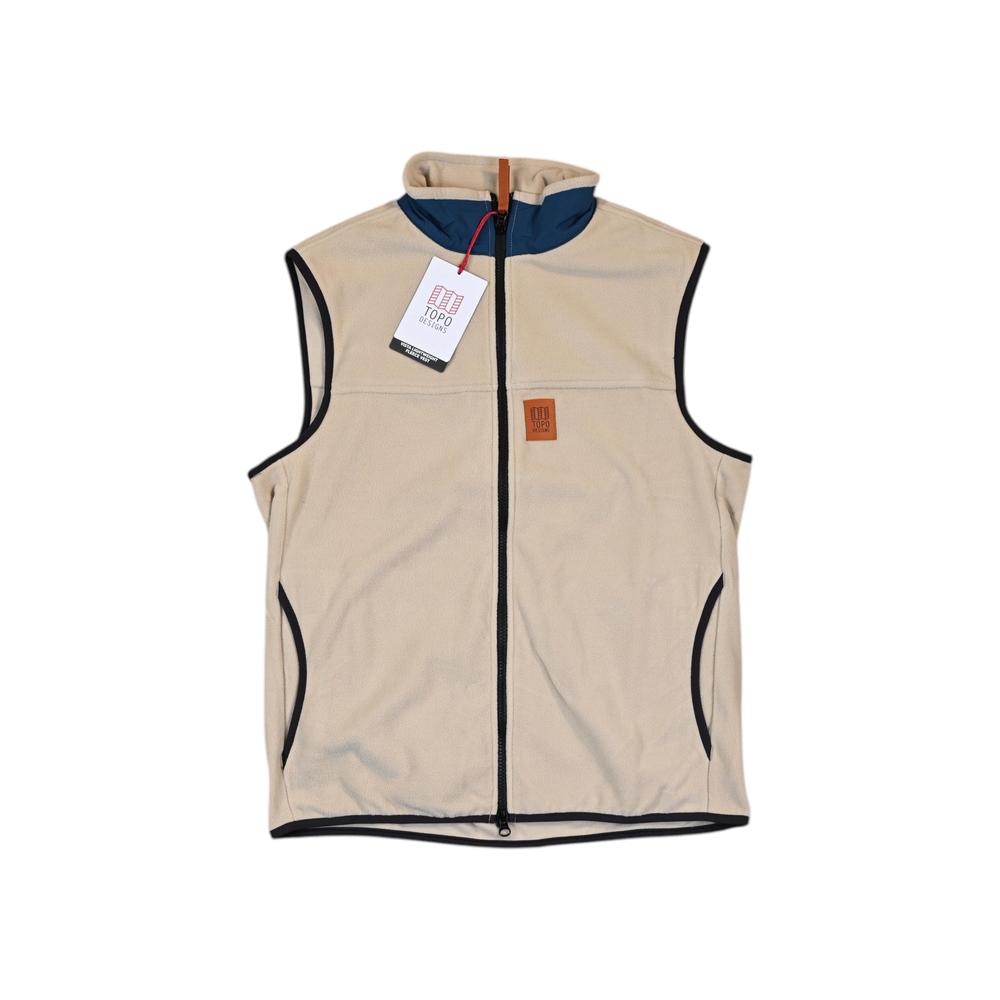 Topo Designs Men's Vista Lightweight Fleece Oatmeal/Pond Blue Vest M Sample - FERAL