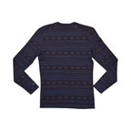 Navy and rust fair-isle patterned crew neck baselayer by Smartwool, back view.