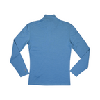 Heathered blue quarter-zip baselayer by Smartwool, back view.