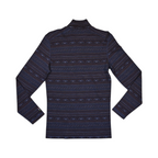 Navy fair-isle patterned quarter-zip baselayer by Smartwool, back view.