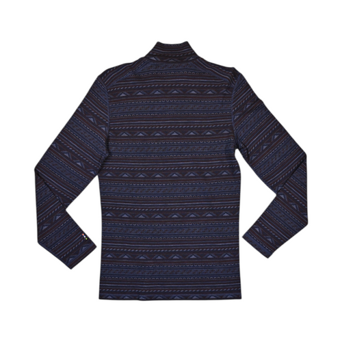 Navy fair-isle patterned quarter-zip baselayer by Smartwool, back view.