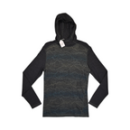 Charcoal Merino hoodie by Smartwool with mountain ridgeline linework pattern, front view with the hood down.