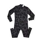 Black tie-dye Merino one-piece base layer by Smartwool, back view showing the zippered drop seat.