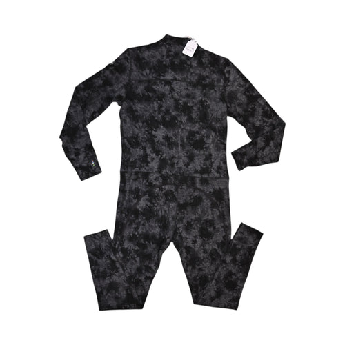 Black tie-dye Merino one-piece base layer by Smartwool, back view showing the zippered drop seat.