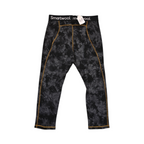Black Tie Dye-Honey Gold Merino base layer pants by Smartwool, back view with gold contrast stitching down each leg.