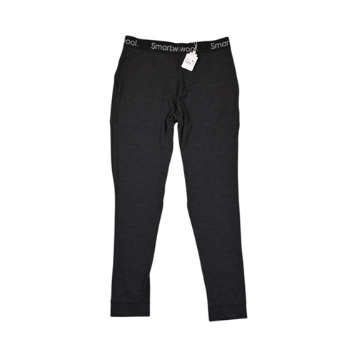 Charcoal Heather Merino jogger pants by Smartwool, front view with the elastic waistband and hangtag visible.